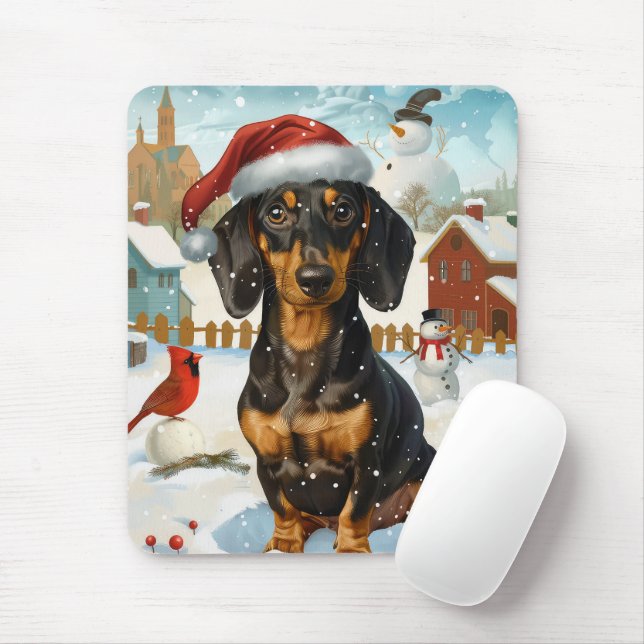Mousepad Dachshund Winter Wonderland Natal Joy (Com mouse)