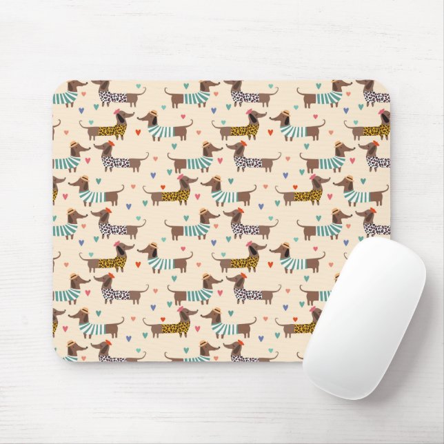 Mousepad Dachshunds engraçados em chapéus e suéteres (Com mouse)