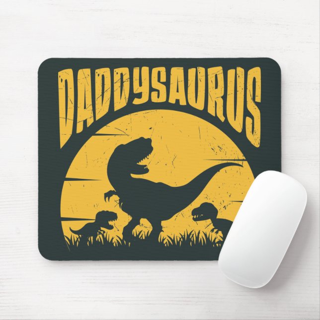 Mousepad Daddysaurus Dinossauros Pai Papai Preto Amarelo (Com mouse)