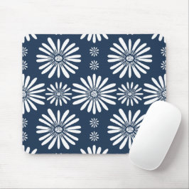 Mousepad Daisy Floral Azulejo Padrão Azul Branco