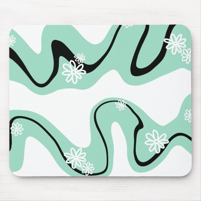 Mousepad Daisy Groove em Mint Green, Black and White (Frente)