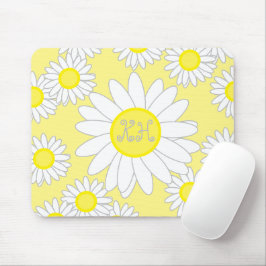 Mousepad Daisy Monograma Branco e Amarelo