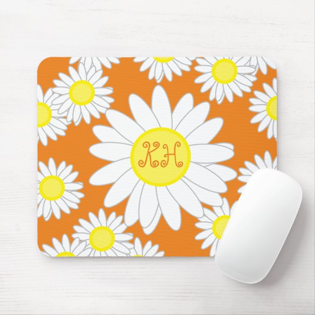 Mousepad Daisy Monograma Laranja Branco e Amarelo (Com mouse)