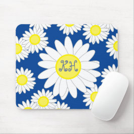 Mousepad Daisy Monograma Marinho Azul Branco e Amarelo