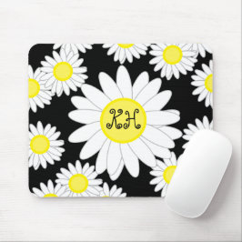 Mousepad Daisy Monograma Preto Branco e Amarelo