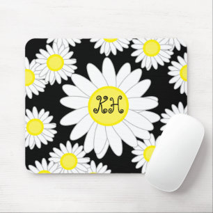 Mousepad Daisy Monograma Preto Branco e Amarelo