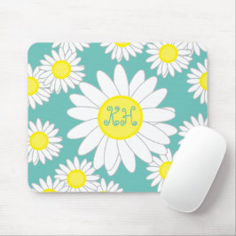 Mousepad Daisy Monograma Teal Green White e Amarelo