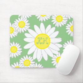 Mousepad Daisy Monograma Verde Branco e Amarelo