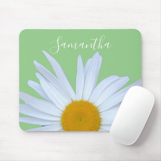 Mousepad Daisy Photo Green Elegant White Script (Com mouse)