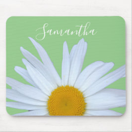 Mousepad Daisy Photo Green Elegant White Script