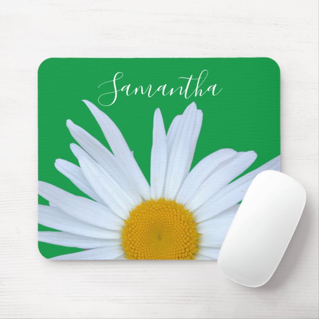 Mousepad Daisy Photo Kelly Green Elegant White Script (Com mouse)