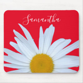 Mousepad Daisy Photo Red Elegant White Script