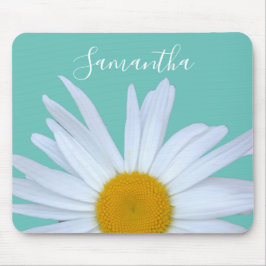 Mousepad Daisy Photo Teal Green Elegant White Script