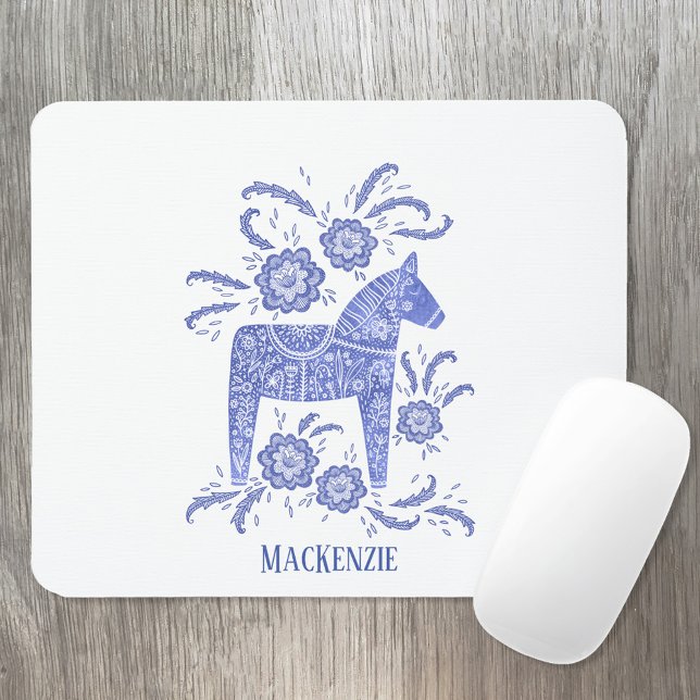 Mousepad Dala Horse Sueco Nome Personalizado Pad Azul do Ra (Criador carregado)