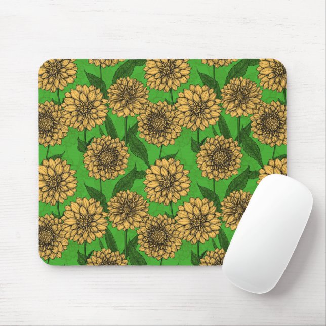 Mousepad Dálias em amarelo e verde (Com mouse)