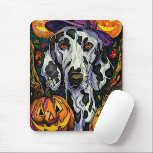 Mousepad Dálmata Assustador Cão Dia das Bruxas Bruxa e Abób