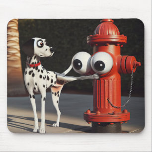 Mousepad Dalmation Saluting a Red Fire Hydrant