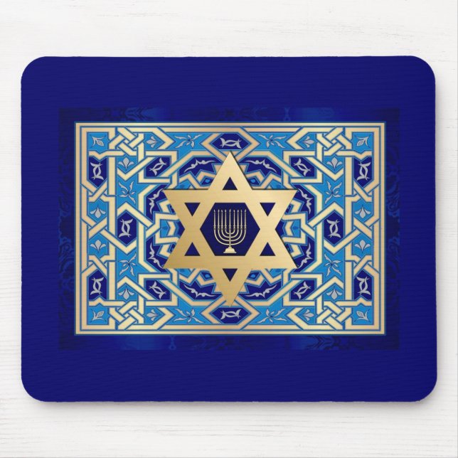 Mousepad Dama de Feriados Judaicos David e Menorah (Frente)