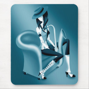 Mousepad Dama Saxofonista - Mousemat Inspirado no Jazz 