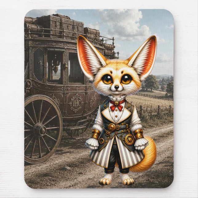 Mousepad Dama Steampunk de Raposa Fennec & Carruagem (Frente)