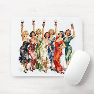 Mousepad Damas de Festa Retro com Vinho Tinto