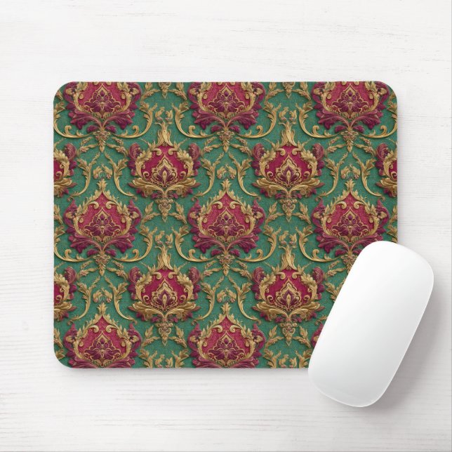 Mousepad Damasco Barroco Borgonha Esmeralda (Com mouse)