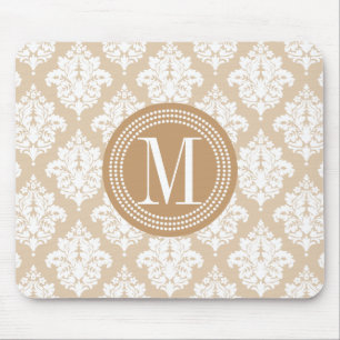 Mousepad Damasco bege de linho elegante personalizado