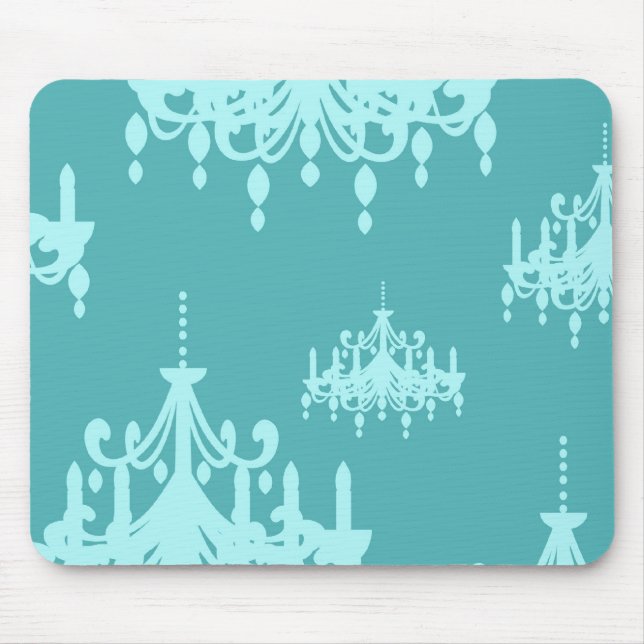 Mousepad damasco-chadelier azul em azul-aqua (Frente)