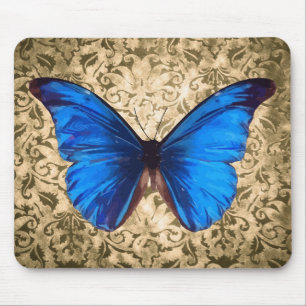 Mousepad Damasco de borboleta azul Monarca