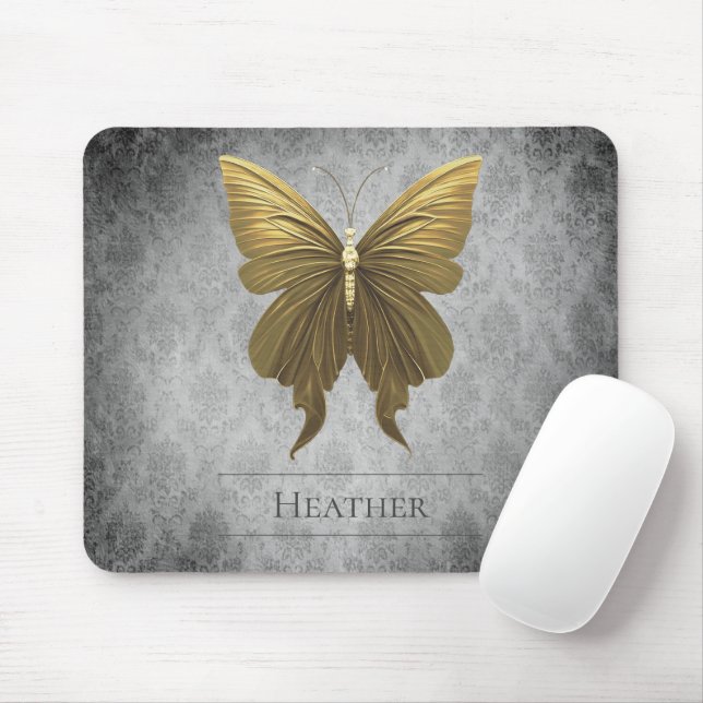 Mousepad Damasco de Borboleta Dourada (Com mouse)