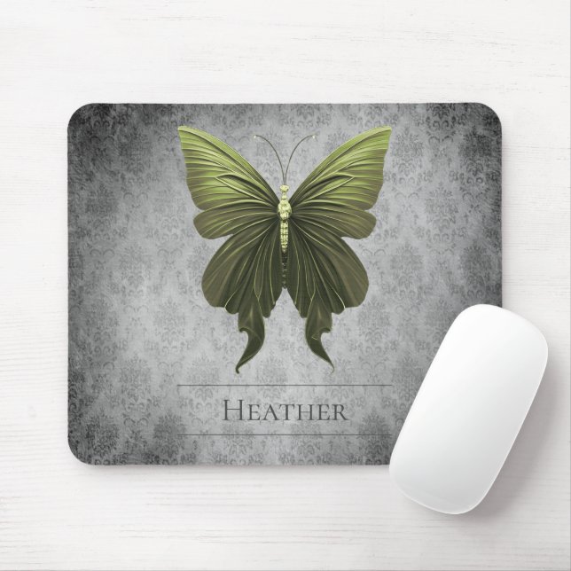 Mousepad Damasco de Borboleta Verde (Com mouse)