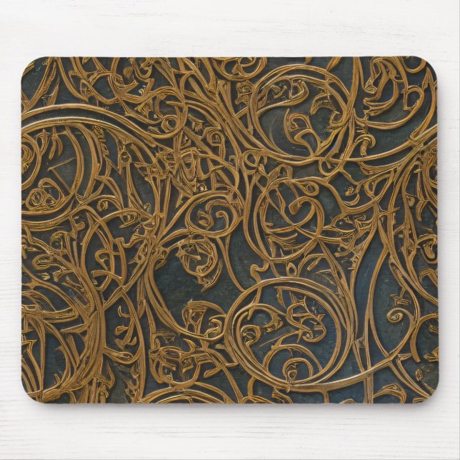 Mousepad Damasco de Ornamentado Floral de Bronze Russo (Frente)