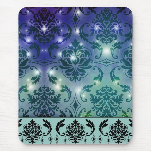 Mousepad Damasco do diamante, LUZES FEERICAMENTE no azul e (Frente)