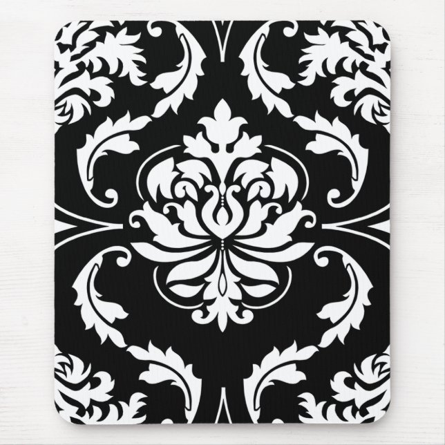Mousepad Damasco do diamante no branco no preto (Frente)