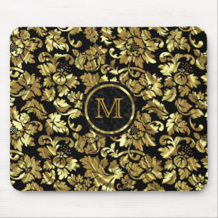Mousepad Damasco Dourado Preto E Metálico