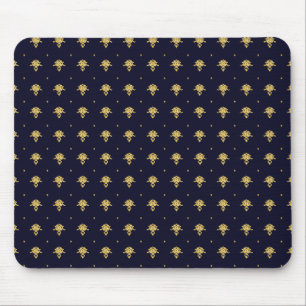 Mousepad Damasco elegante dos azuis marinhos e do ouro