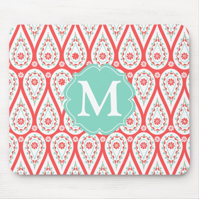 Mousepad Damasco elegante moderno Paisley coral (Frente)