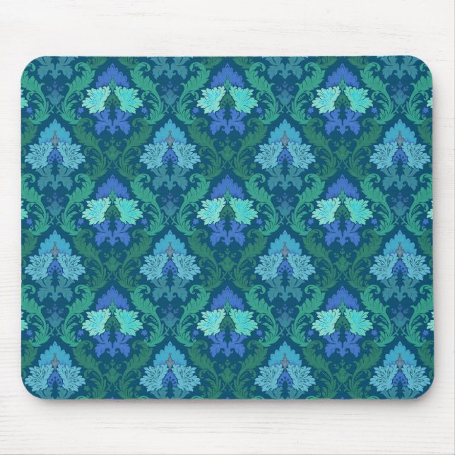 Mousepad Damasco floral azul elegante (Frente)