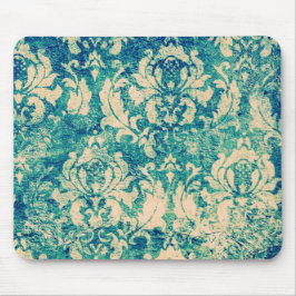Mousepad Damasco floral azul verde do vintage