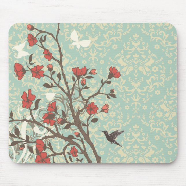 Mousepad Damasco floral dos redemoinhos do vintage + (Frente)