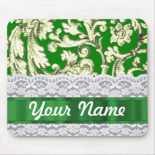 Mousepad Damasco floral verde