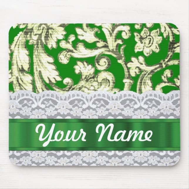 Mousepad Damasco floral verde (Frente)