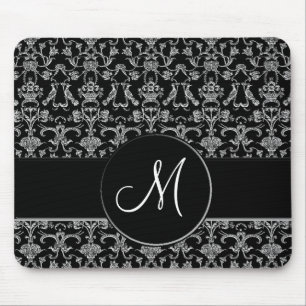 Mousepad Damasco florentino do vintage (monograma) (branco)