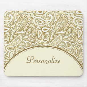 Mousepad Damasco luxuoso de Paisley do ouro e do marfim com