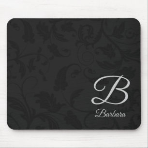 Mousepad Damasco Preto com Monograma de Prata