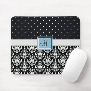 Mousepad Damasco preto e branco e Bolinhas monogramas