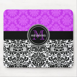 Mousepad Damasco preto roxo elegante personalizado