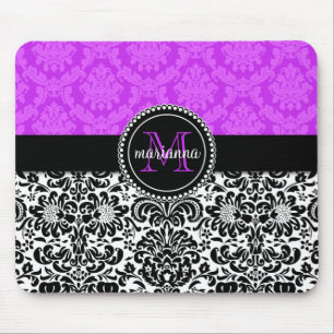 Mousepad Damasco preto roxo elegante personalizado