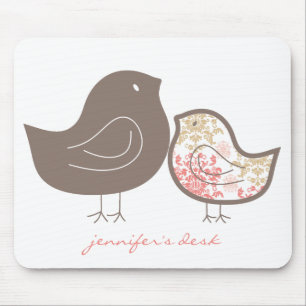 Mousepad Damasco Rosa Caprichoso Mamãe e Menina Bebê Frango