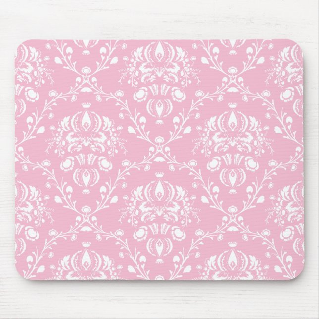 Mousepad Damasco Rosa e Branco (Frente)
